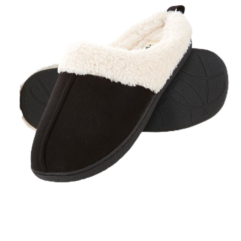 Floopi House Slippers for Women, Fur Lined Clog Womens Slippers Cozy Memory Foam with Indoor & Outdoor Anti Skid Sole (L, Black-301) - Image 1